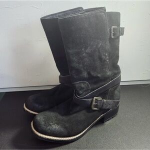 Clark Black Suede Buckle Boots